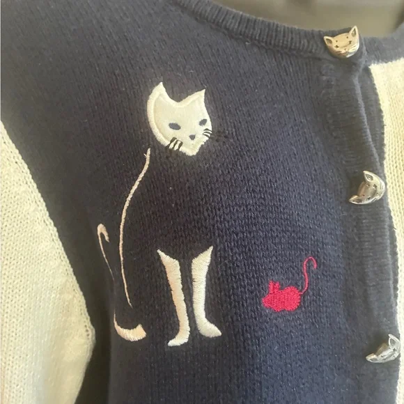 Christopher & Banks Navy and White Cat Sweater Size Large - Picture 12 of 14